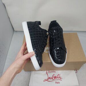 Christian Louboutin MENS Rantulow Orlato Crocodile Black Patent Sneaker